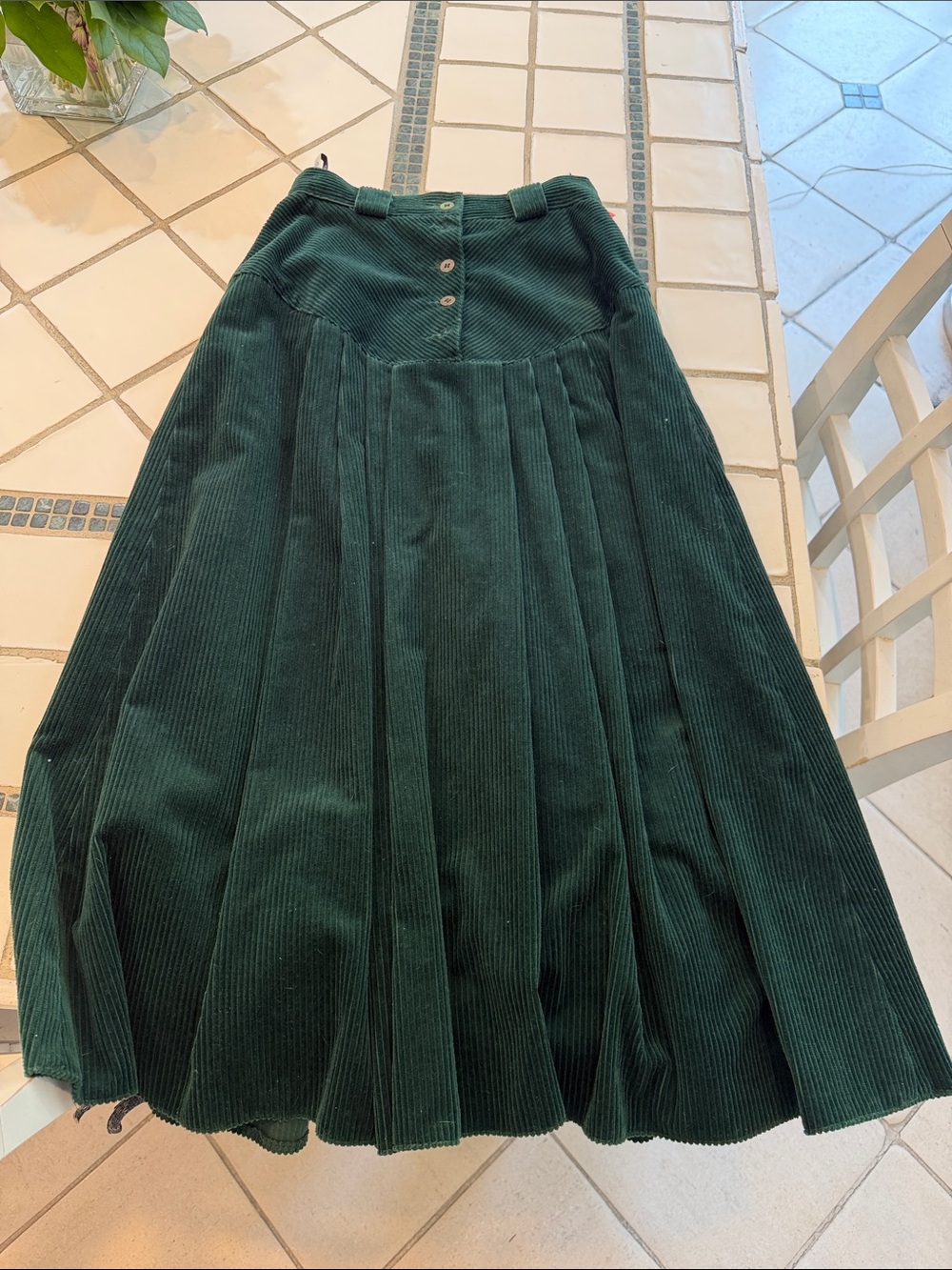 Aventura Forest Green Corduroy Pleated Midi Skirt